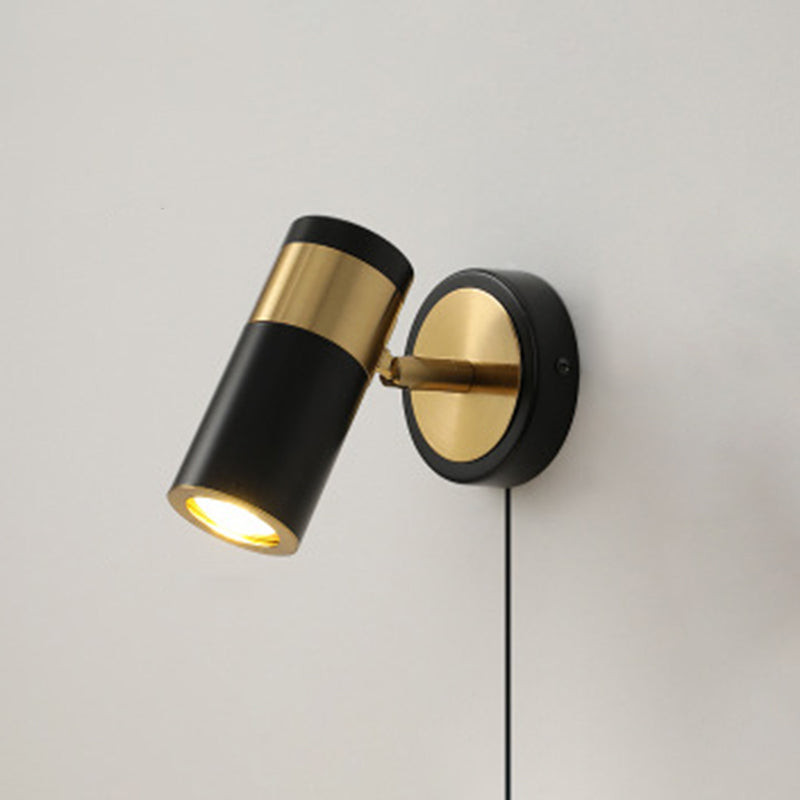 Postmodern Metal Cylindrical Wall Light 1-Head Adjustable Wall Spotlight in Black and Gold