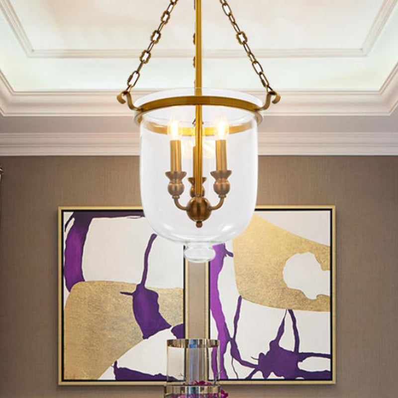 3 Bulbs Restaurant Hanging Pendant Modern Gold Down Lighting with Bell Clear Glass Shade, 14"/16" W