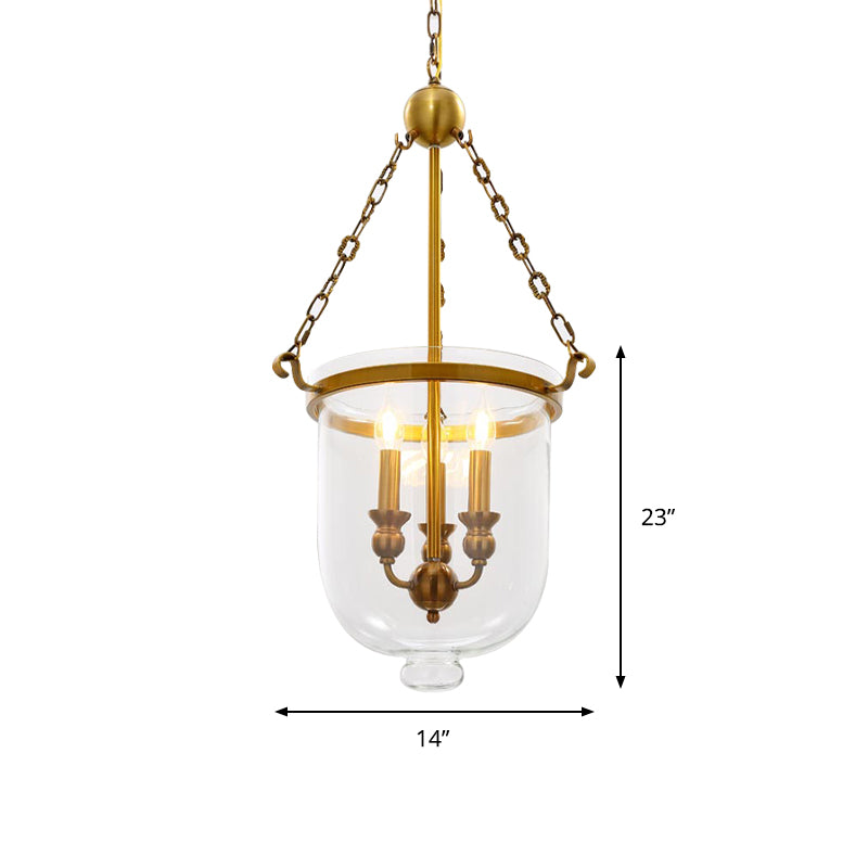 3 bulbes Restaurant suspendu pendant moderne Éclairage vers le bas avec une nuance en verre transparent Bell, 14 "/ 16" W
