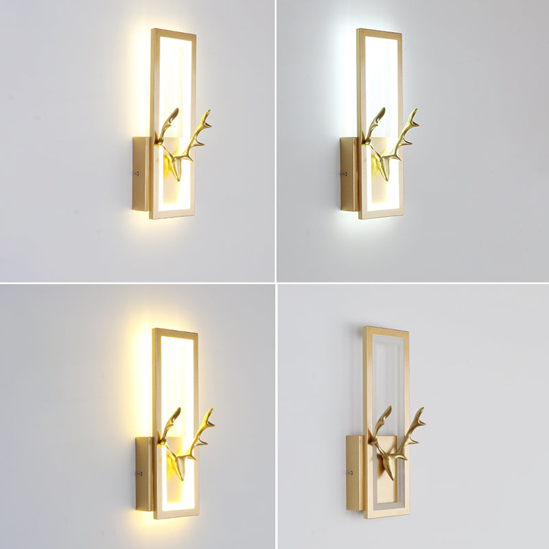 Lampada da parete per salotto in metallo Nordico in metallo a muro di cervo con tonalità rettangolare