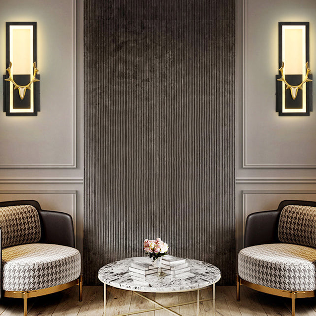 Lampada da parete per salotto in metallo Nordico in metallo a muro di cervo con tonalità rettangolare