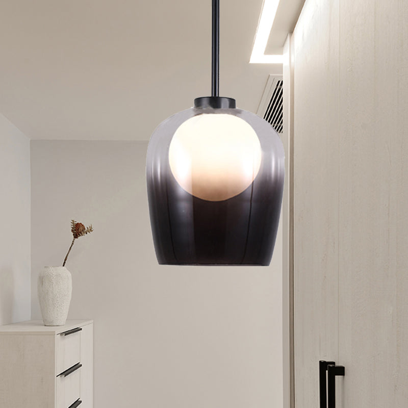 Smoke Gray Glass Dome Pendant Minimalism 1 Light LED White Suspension Lamp for Bedroom