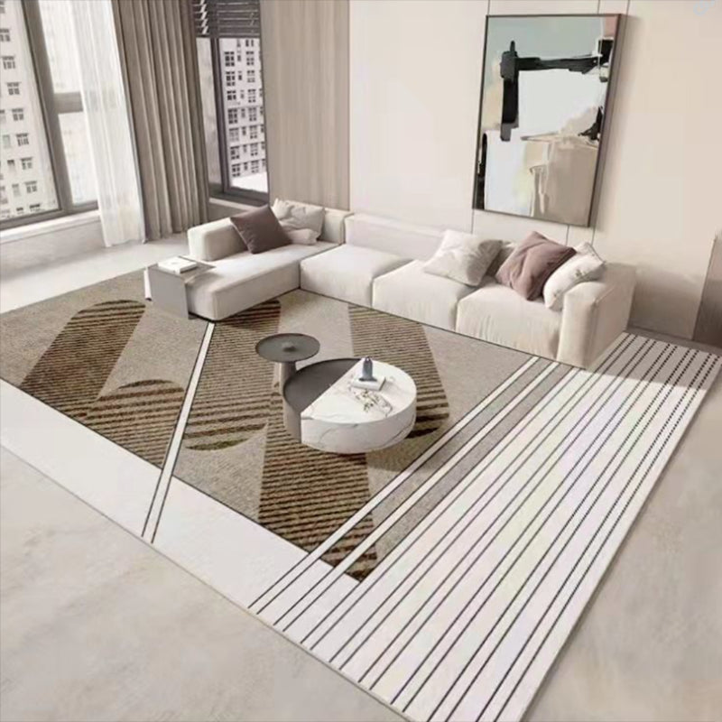 Light Grey Modern Rug Polyester Striped Area Rug Non-Slip Backing Rug for Living Room