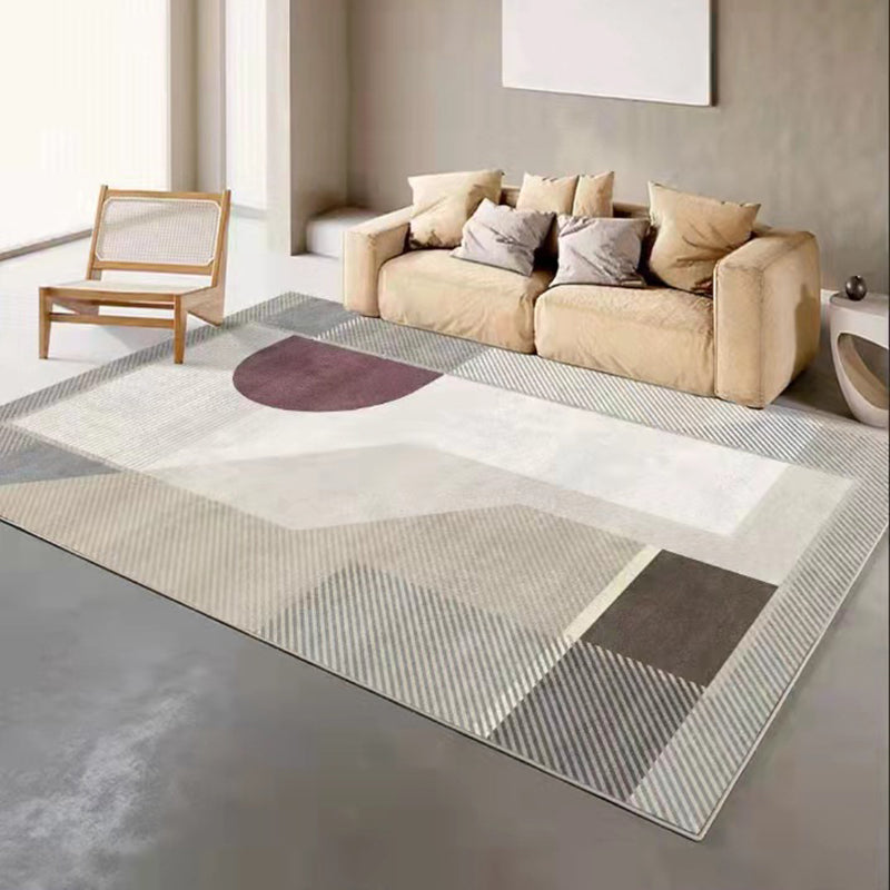 Light Grey Modern Rug Polyester Striped Area Rug Non-Slip Backing Rug for Living Room