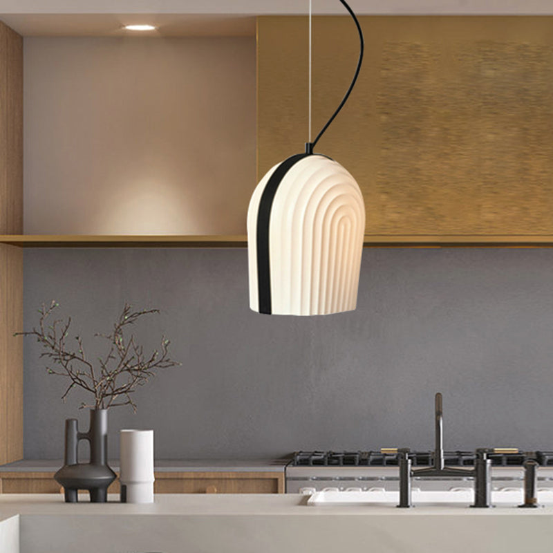 Eigentijdse koepelophanging hanger matglas 1 lamp slaapkamer plafondlicht in zwart en wit