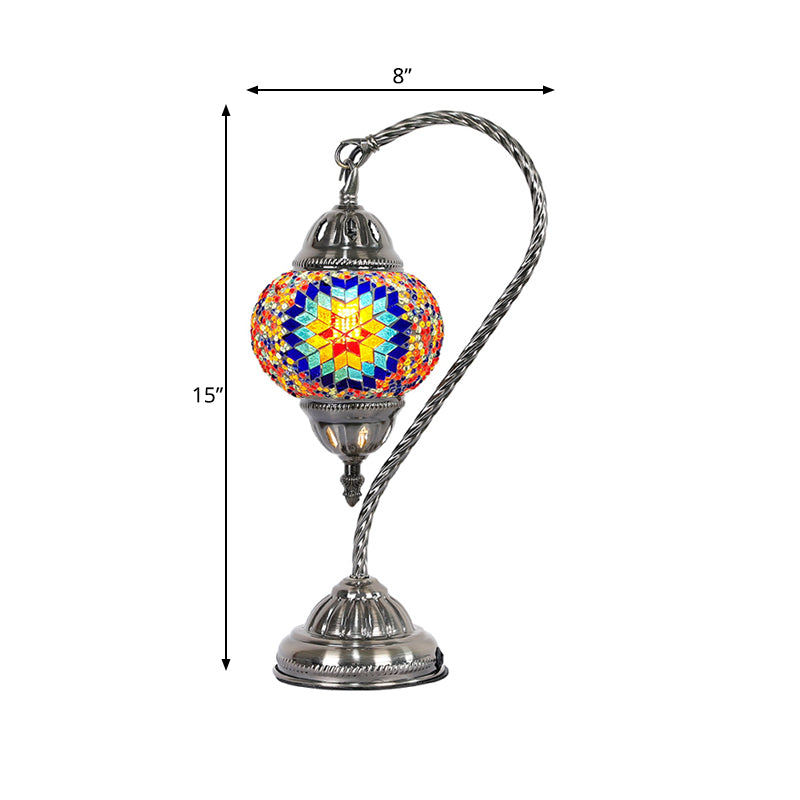 1 Bulb Night Lamp Mediterranean Teardrop Shaped Purple/Yellow and Red/Red Brown Stained Glass Nightstand Light with Gooseneck Arm
