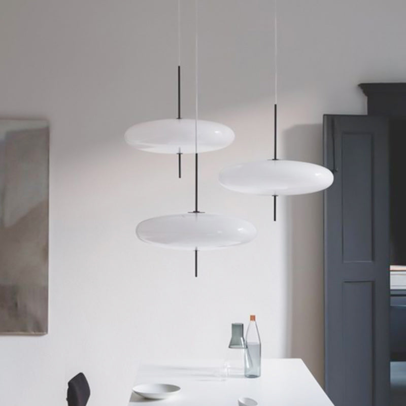 Modernism Circular Ceiling Pendant White Glass 1 Bulb Dining Room Hanging Light Kit