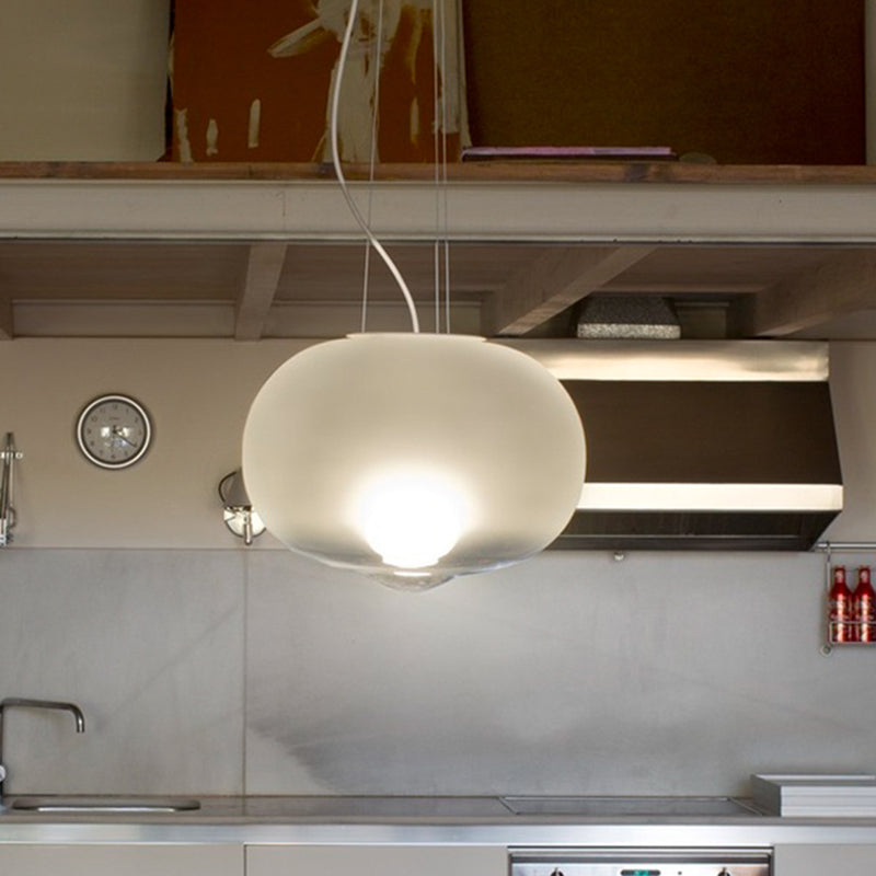 White Glass Orb Ceiling Lamp Contemporary 1 Head Pendant Light Fixture for Kitchen, 12.5"/17" Wide