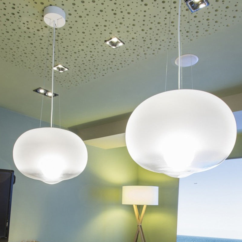 White Glass Orb Ceiling Lamp Contemporary 1 Head Pendant Light Fixture for Kitchen, 12.5"/17" Wide