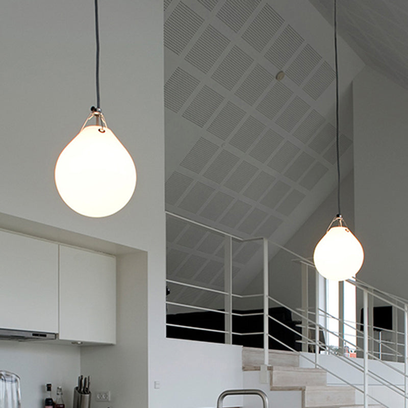 Minimalism Sphere Suspension Light White Glass 1 Head 7"/10" Wide Restaurant Pendant Lighting