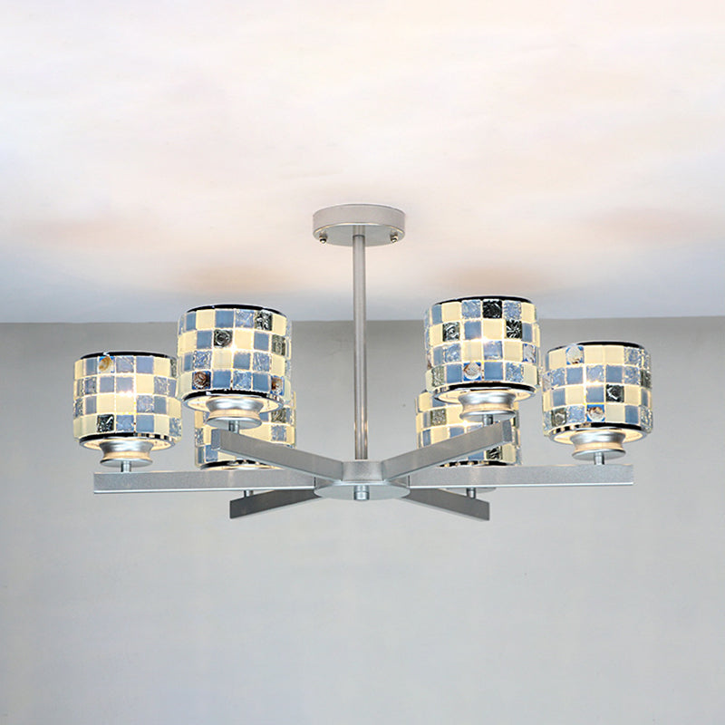 Mosaïque moderne suspendu au plafond 6 lumières Blue / jaune Verre suspendue Chandelier en finition chromée