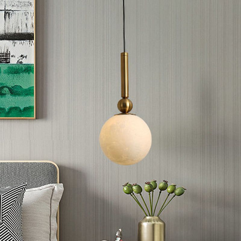 Orb LED Hanging Light Simple Opal Frosted Glass 1 Head Gold Pendant Lighting Fixture for Bedroom
