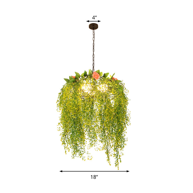 Decoración de plantas Candelier de metal Ligera Industrial de 18 "/25.5" de ancho 3 luces Luz de restaurante Luz en verde