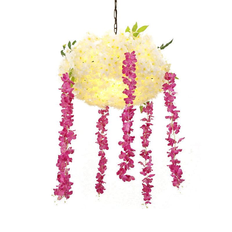 18"/25.5" Wide Rose Red 3 Heads Pendant Chandelier Industrial Metal Flower Decoration Hanging Light Kit