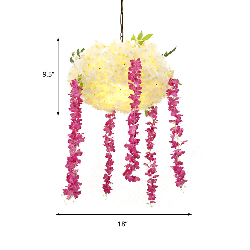 18"/25.5" Wide Rose Red 3 Heads Pendant Chandelier Industrial Metal Flower Decoration Hanging Light Kit