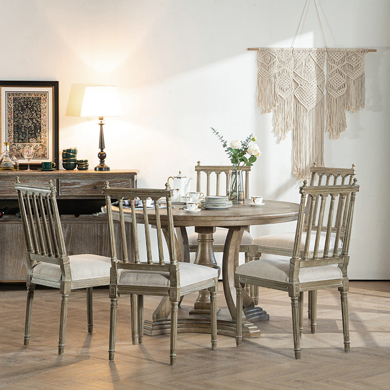 Chaise de salle à manger en tissu de ferme, chaise latérale à dossier à lattes de 40 "H avec base en bois pour restaurant