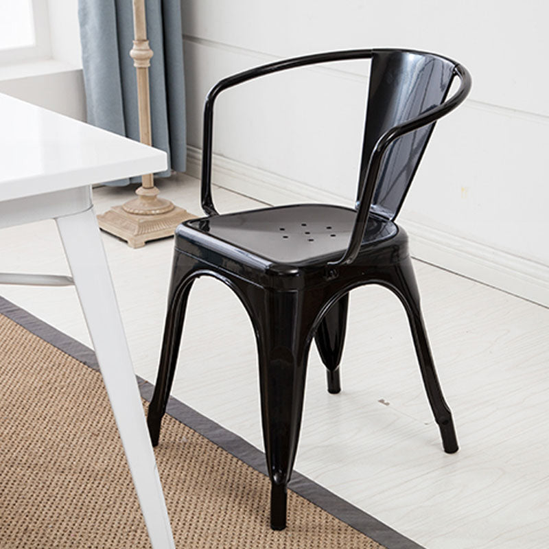 Industrial Dining Arm Chair Slat Back Side Chair with 4 Metal Legs for Home Use