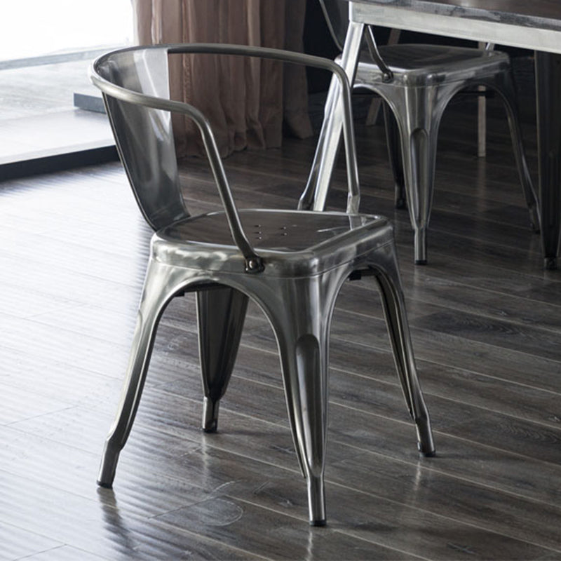 Industrial Dining Arm Chair Slat Back Side Chair with 4 Metal Legs for Home Use