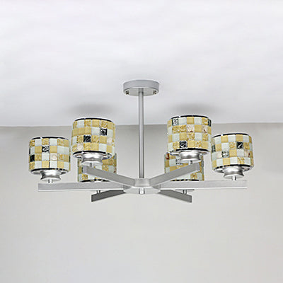 Mosaïque moderne suspendu au plafond 6 lumières Blue / jaune Verre suspendue Chandelier en finition chromée