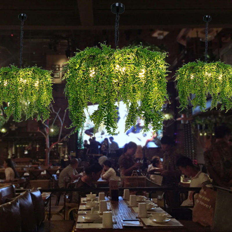 5 Lights Metal Chandelier Light Fixture Industrial Green Plant Design Restaurant Ceiling Light, 21.5"/25.5" Wide