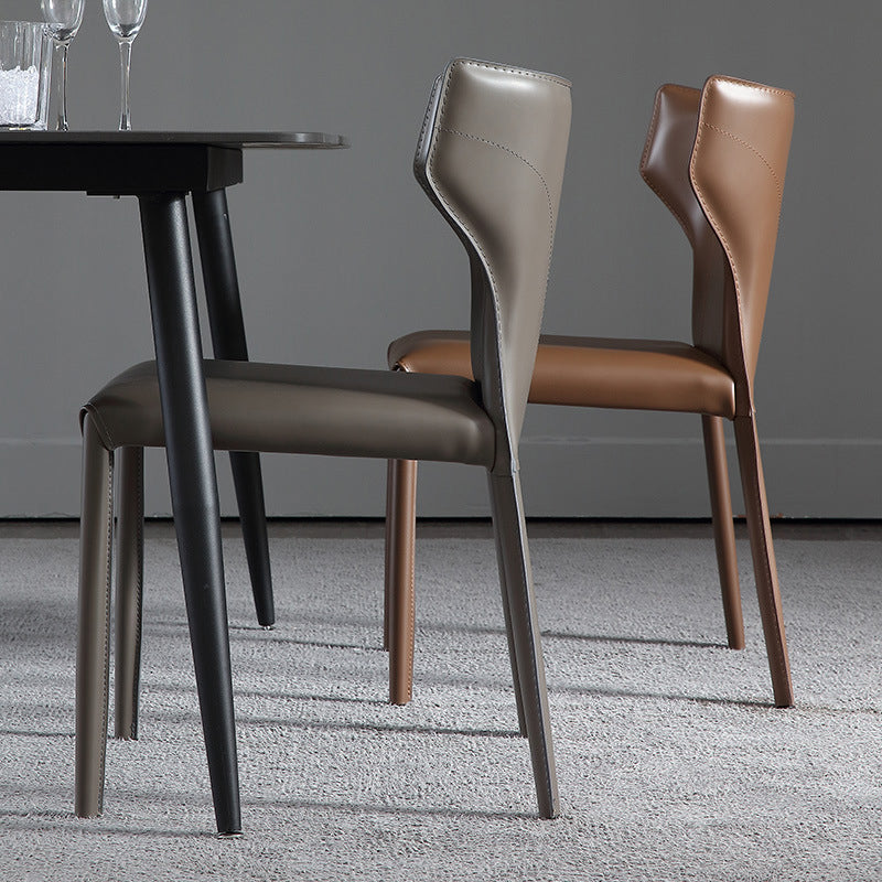 Faux Leather Contemporary Dining Room Chair Metallic Finish Wingback Side Chair