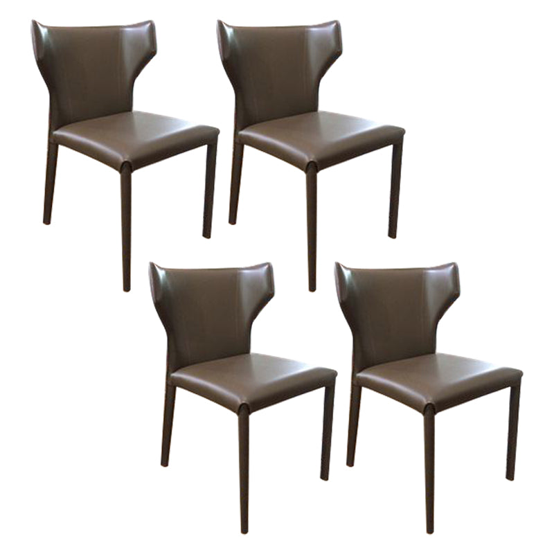 Faux Leather Contemporary Dining Room Chair Metallic Finish Wingback Side Chair