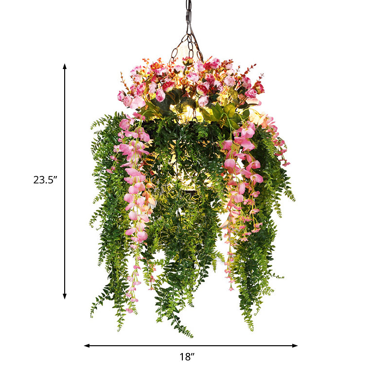 Metal Green Hanging Chandelier Plant Decoration 4 Heads Industrial Pendant Lighting Fixture