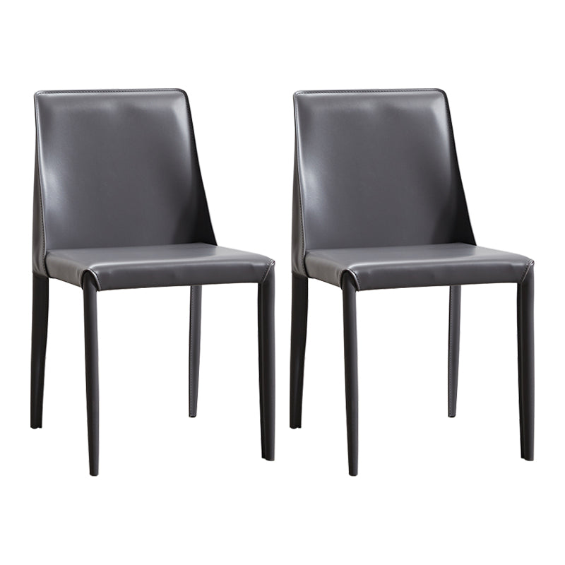 Faux Leather Contemporary Dining Room Chairs Matte Finish Solid Back Dining Arm Chairs