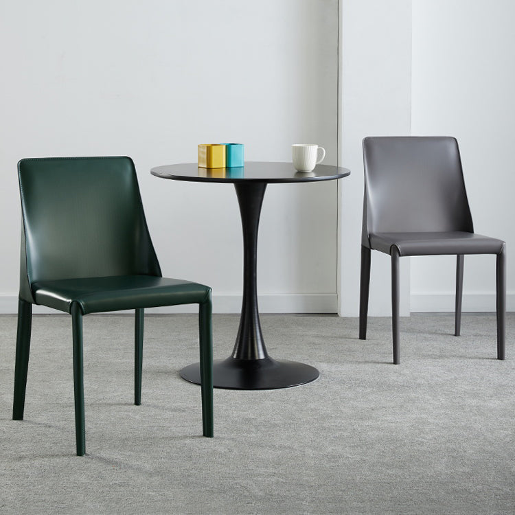 Faux Leather Contemporary Dining Room Chairs Matte Finish Solid Back Dining Arm Chairs