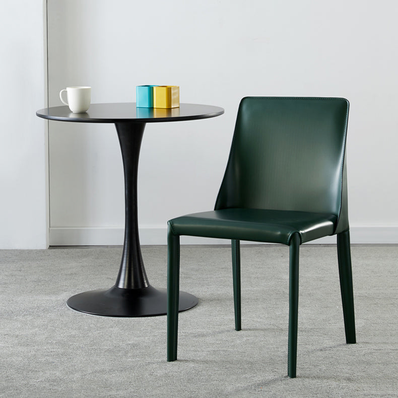 Faux Leather Contemporary Dining Room Chairs Matte Finish Solid Back Dining Arm Chairs