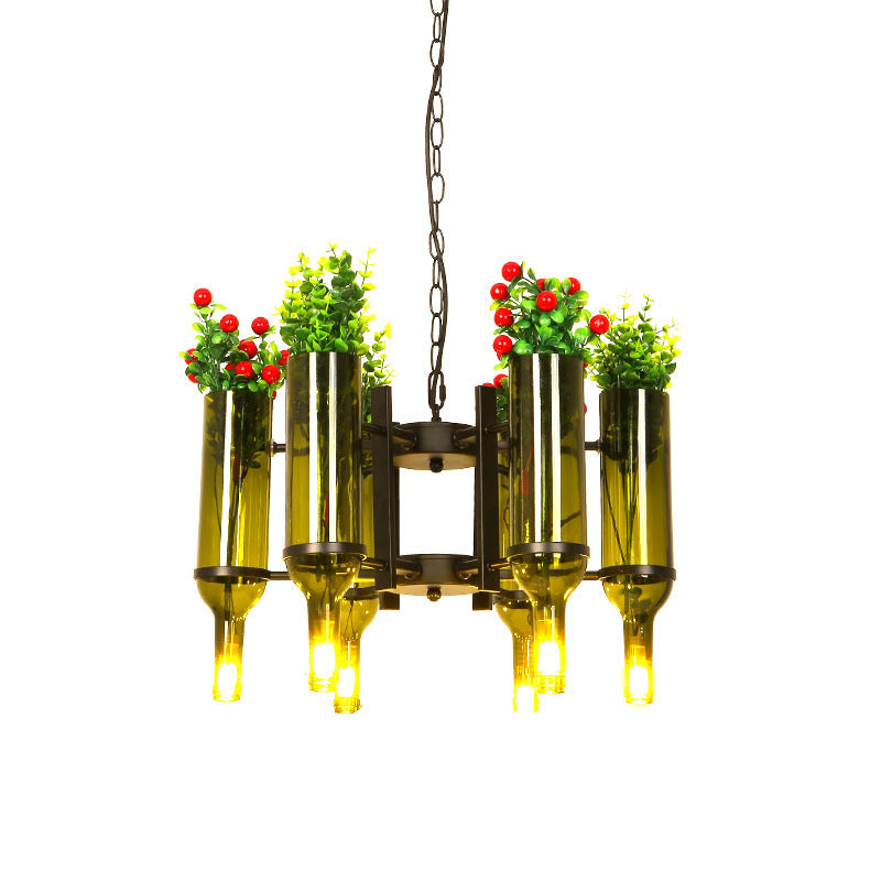 Metal Green Hanging Pendant Radial 6 Heads Industrial Chandelier Pendant Light with Plant Design