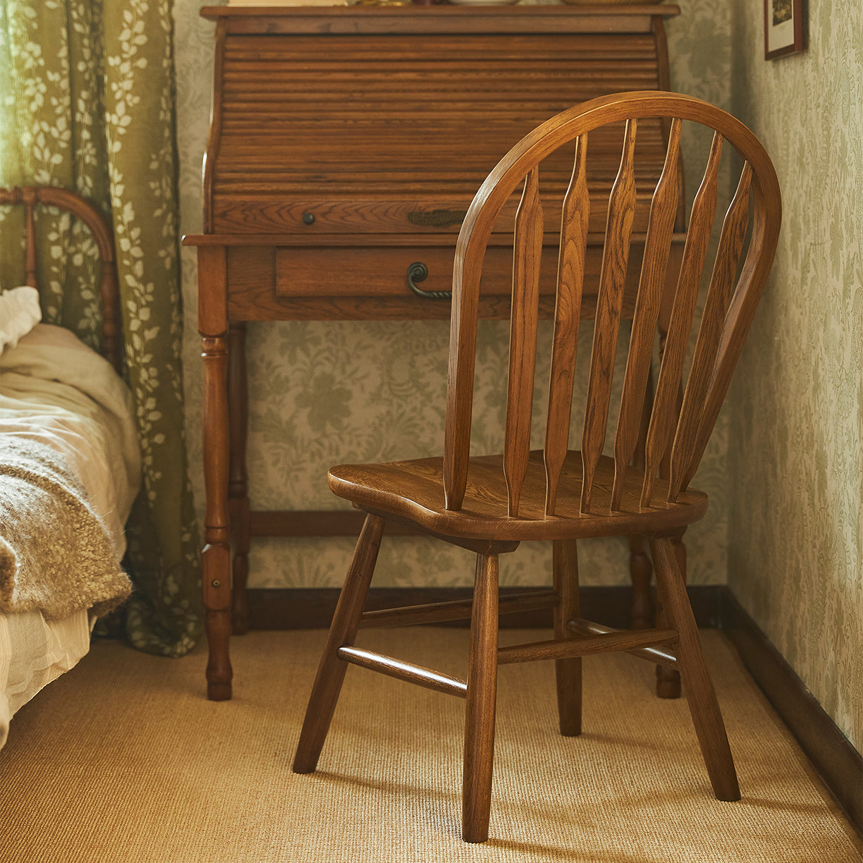 Traditional Style Dining Chair Solid Wood Windsor Back Side Chair for Home
