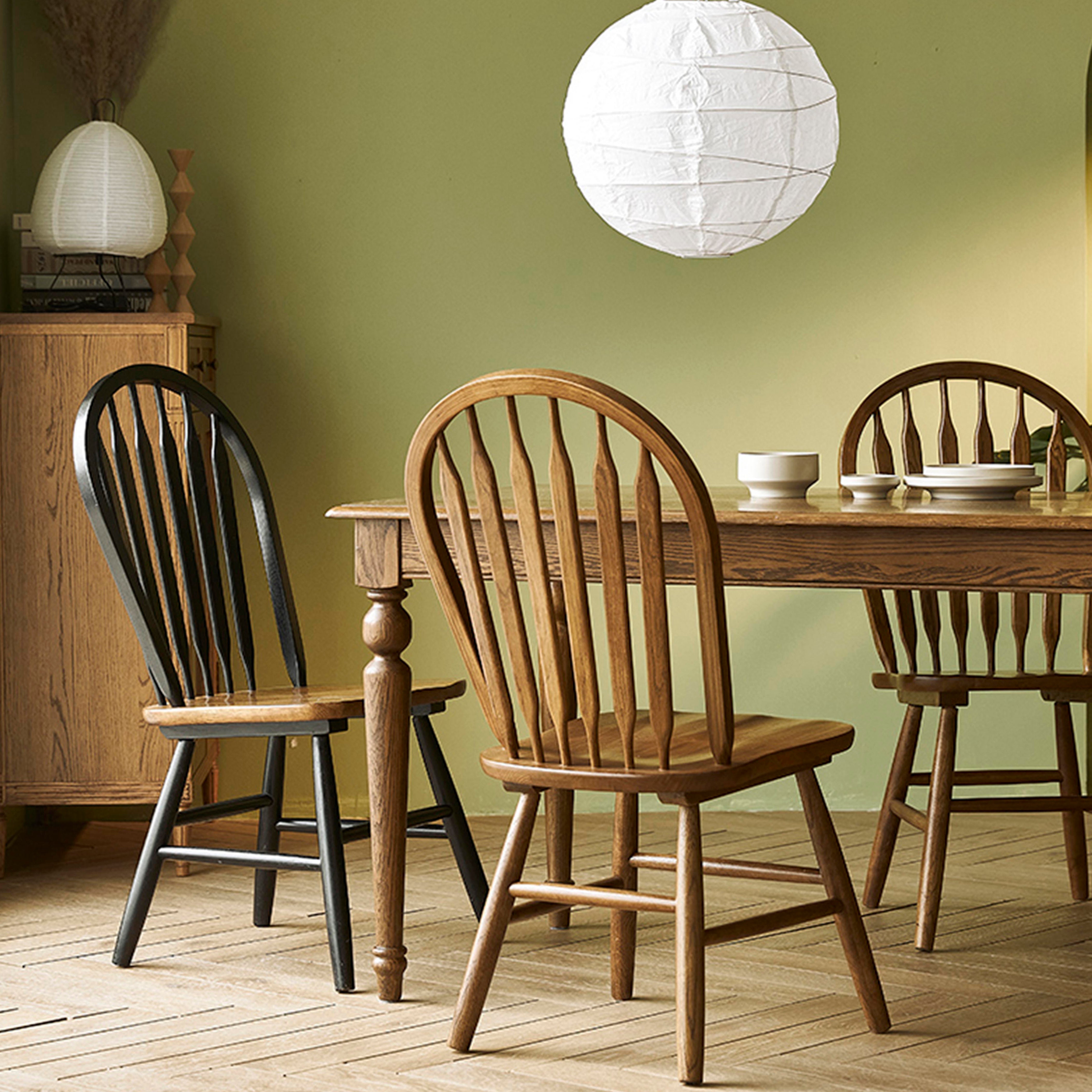 Traditional Style Dining Chair Solid Wood Windsor Back Side Chair for Home