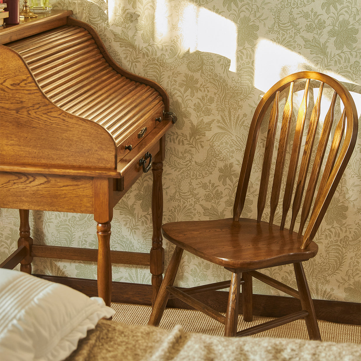 Traditional Style Dining Chair Solid Wood Windsor Back Side Chair for Home