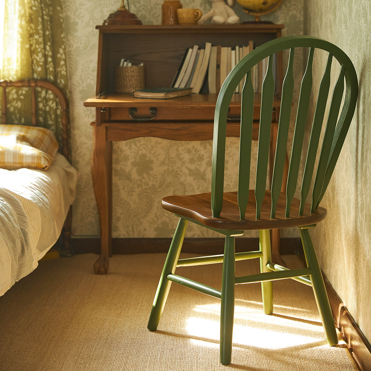 Traditional Style Dining Chair Solid Wood Windsor Back Side Chair for Home