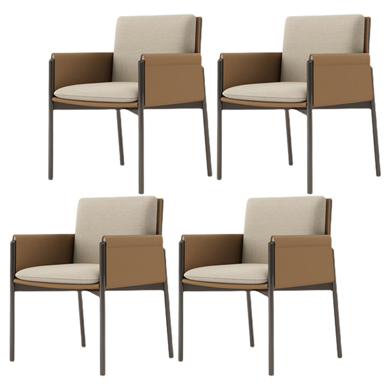Faux Leather Contemporary Dining Chair Matte Finish Solid Back Dining Arm Chair
