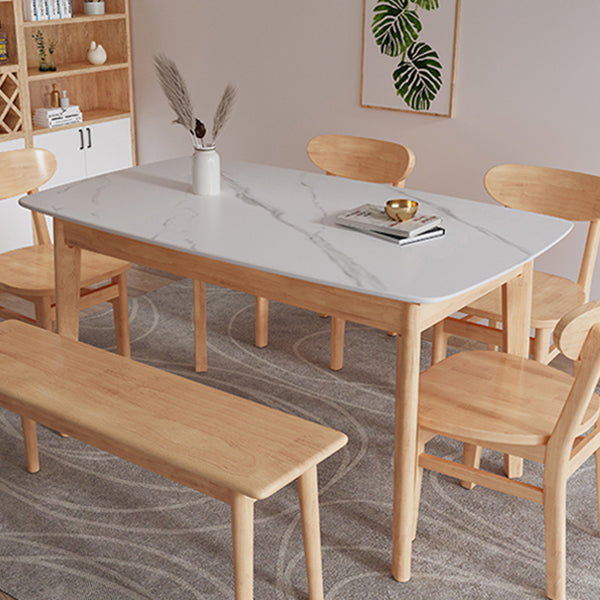 Minimalist Rectangle Shape Kitchen Dining Table Sintered Stone Top Dining Table with 4 Legs Base