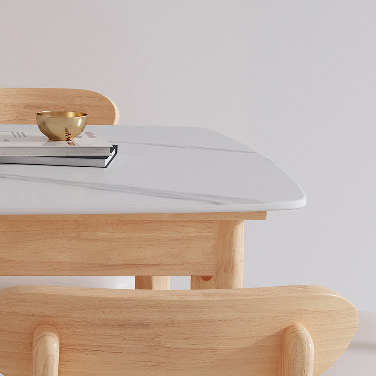 Minimalist Rectangle Shape Kitchen Dining Table Sintered Stone Top Dining Table with 4 Legs Base