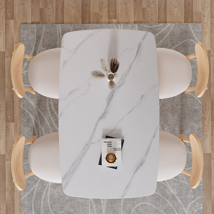 Minimalist Rectangle Shape Kitchen Dining Table Sintered Stone Top Dining Table with 4 Legs Base