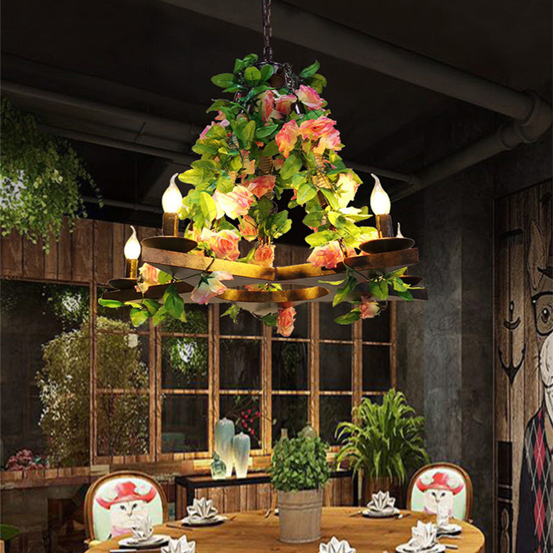 Metaalgroene kroonluchter lamp Candelabra 5 bollen antieke led roos hangend plafondlicht voor restaurant
