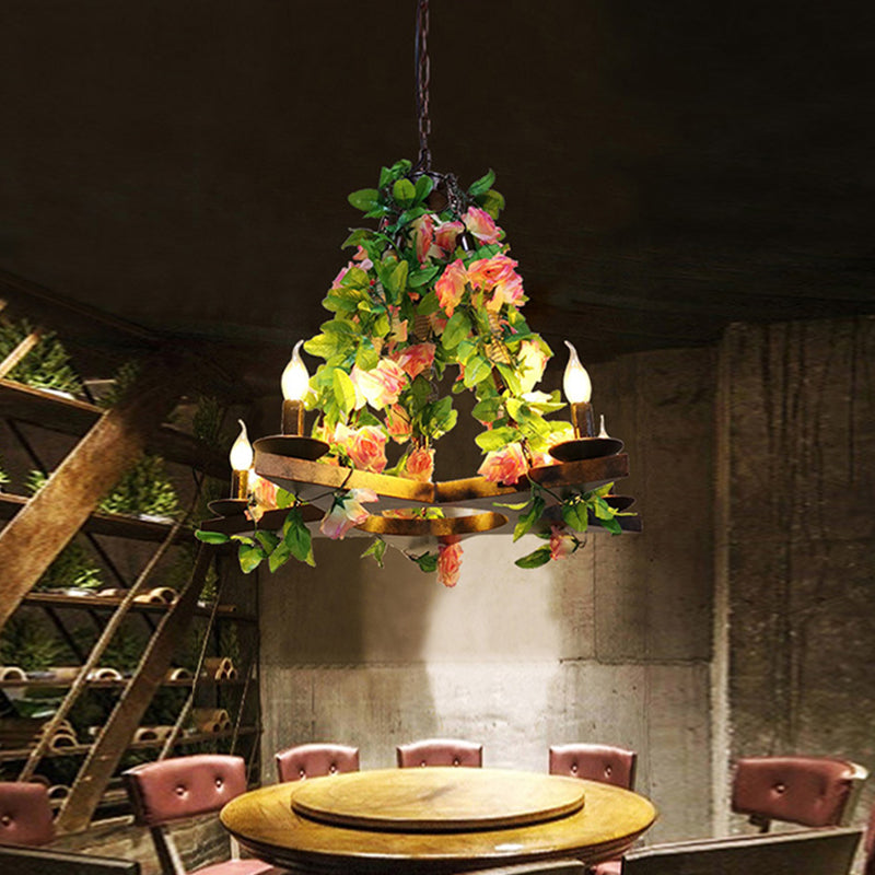 Metal Green Chandelier Lamp Candelabra 5 Bulbs Antique LED Rose Hanging Ceiling Light for Restaurant
