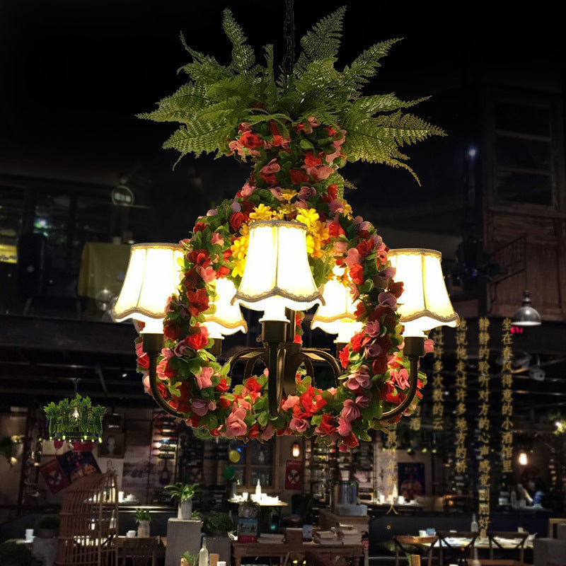 5 lichten kroonluchter verlichtingsarmatuur industriële bloemstof led hangende lamp in zwart