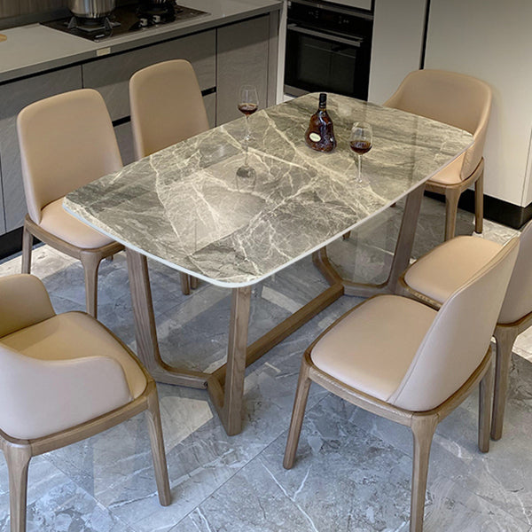 Mesa de comedor rectangular contemporánea de madera maciza mesa de piedra sinterizada para comedor para comedor