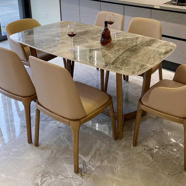 Mesa de comedor rectangular contemporánea de madera maciza mesa de piedra sinterizada para comedor para comedor