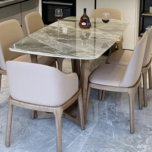 Mesa de comedor rectangular contemporánea de madera maciza mesa de piedra sinterizada para comedor para comedor