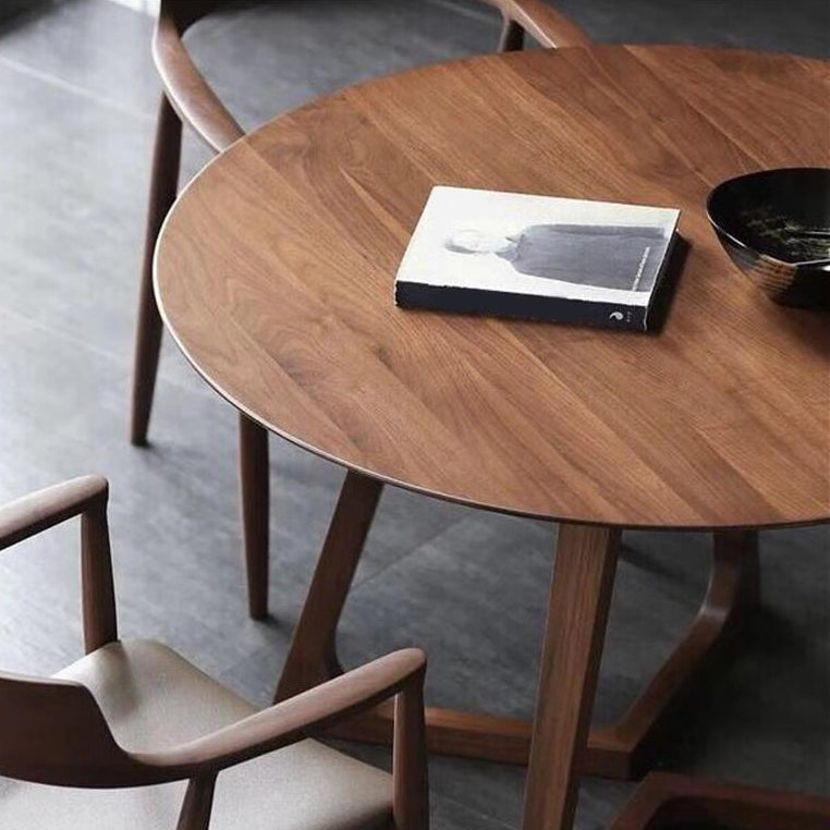 Round Pine Solid Wood Table Modern Dining Table with Double Pedestal for Restaurant