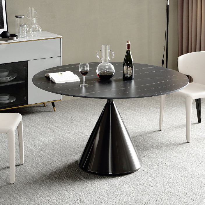 Sintered Stone Modern Round Dining Table Black Stone Top Table with Pedestal