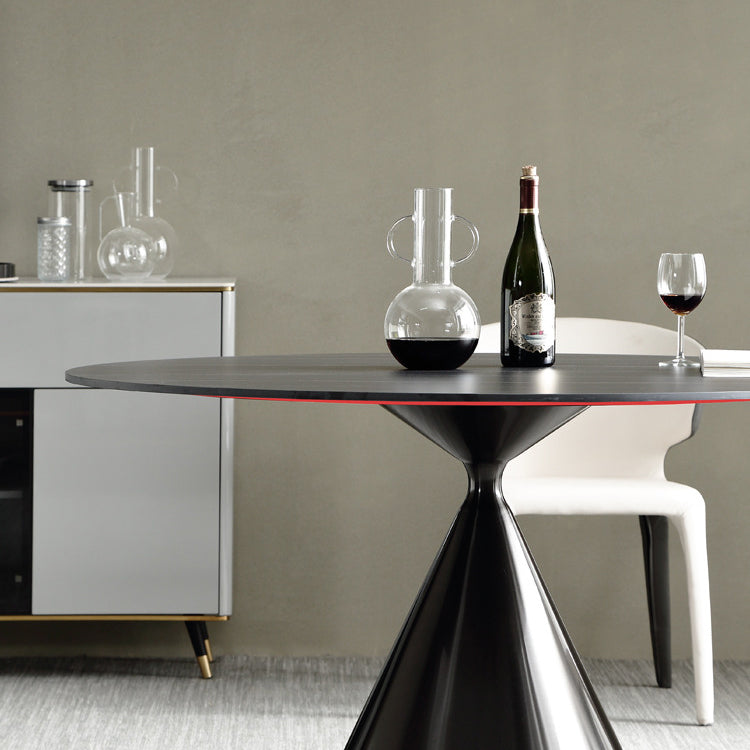 Sintered Stone Modern Round Dining Table Black Stone Top Table with Pedestal