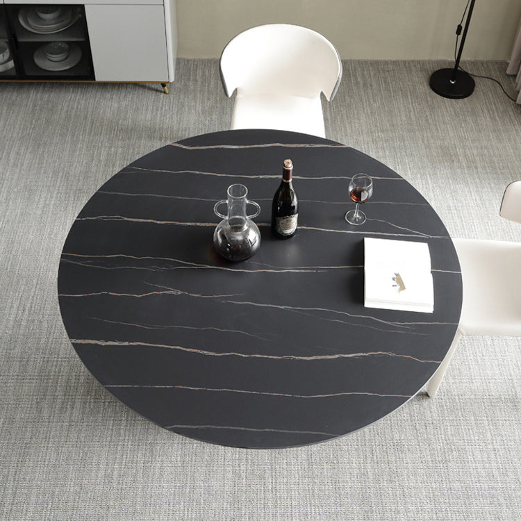 Sintered Stone Modern Round Dining Table Black Stone Top Table with Pedestal