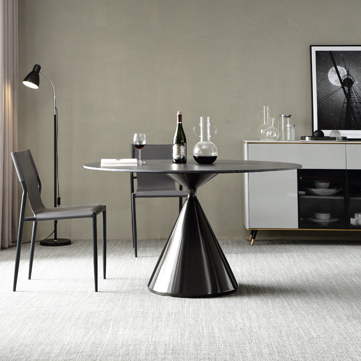 Sintered Stone Modern Round Dining Table Black Stone Top Table with Pedestal